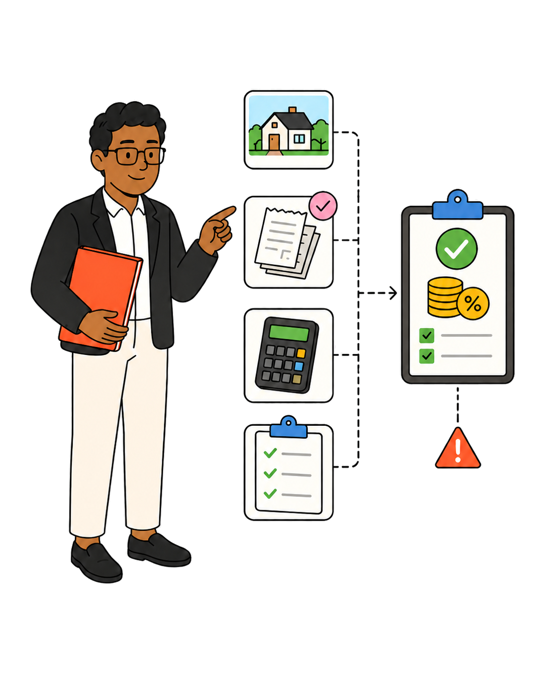 Theo connecting property details, documents, a calculator, and an assumption checklist to a property tax outcome