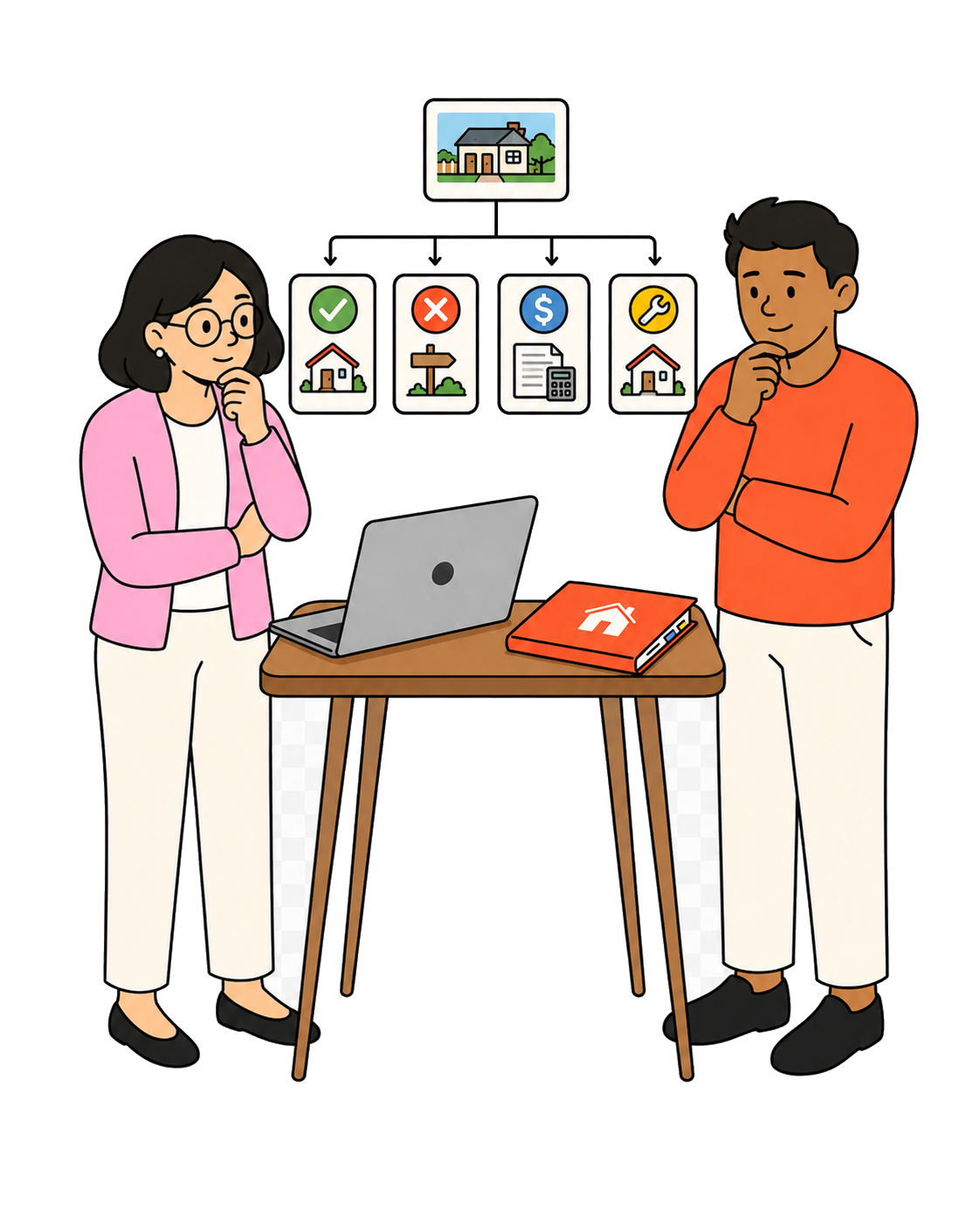 Mira and Arun considering several property decision paths from the same property record