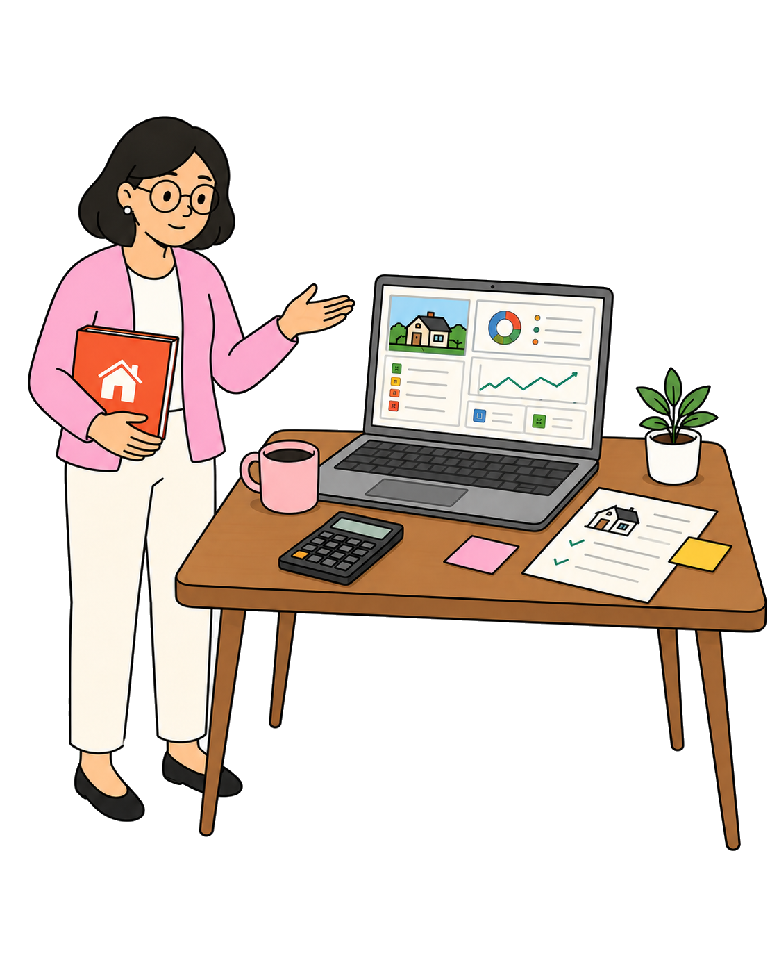 Mira presenting a connected property planning workspace with portfolio charts, a property checklist, and household notes